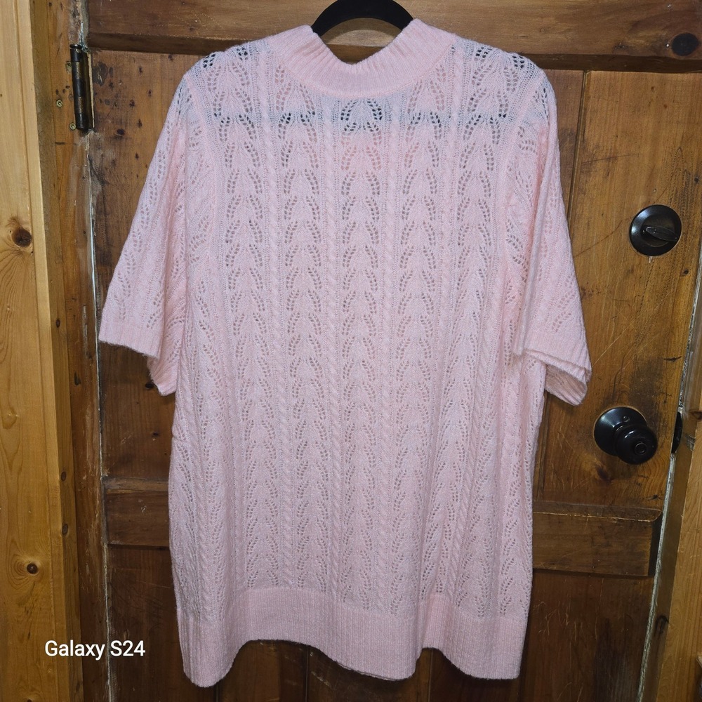 Torrid Almond Blossom Pink Pointelle Mock Neck Short Sleeve Sweater 4 4X NEW - Picture 4 of 5